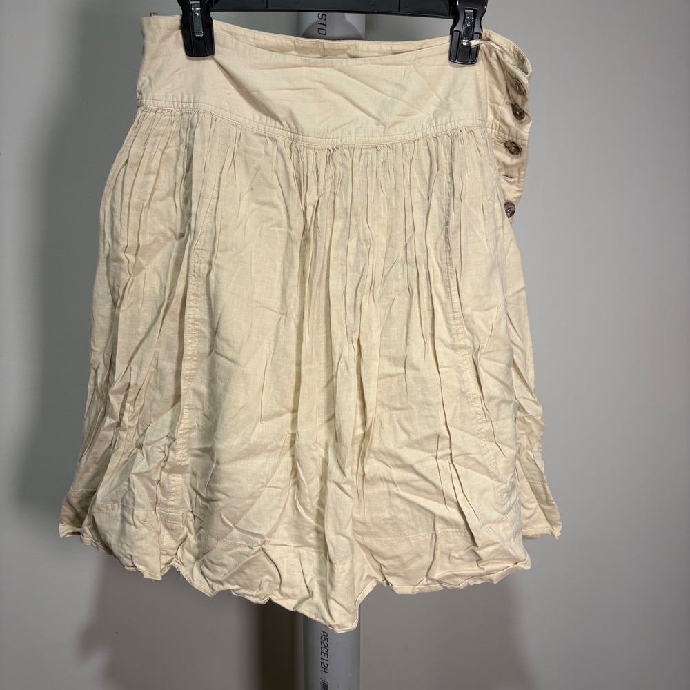 Banana Republic Beige Pleated Cotton Mini Skirt Side Button Neutral Sz 12 preppy